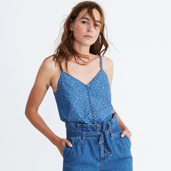 Madewell Tops - Denim Button-Down Cami in Star Jacquard